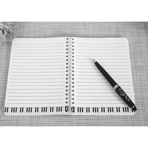 Box Set with Black G Clef Pen and Music Themed Notebook
