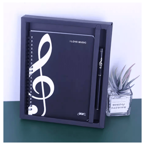 Image of Music Bumblebees Music Stationery G Clef Box Set with Black G Clef Pen and Music Themed Note Book