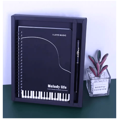 Image of Music Bumblebees Music Stationery Grand Piano Box Set with Black G Clef Pen and Music Themed Note Book
