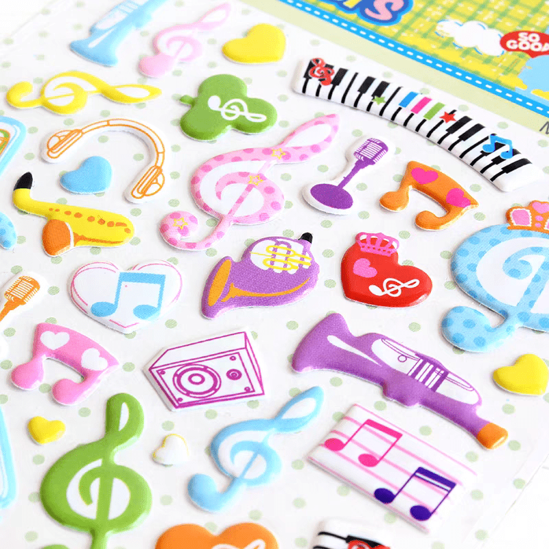 Music Bumblebees Music Stickers 3D Music Note & Instrument Stickers Sheet - Student Rewards