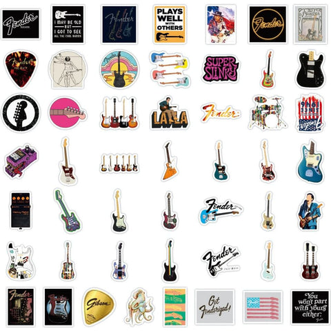 Image of Music Bumblebees Music Stickers Music Themed Individual Stickers - Electric Guitars Music Pack of 50