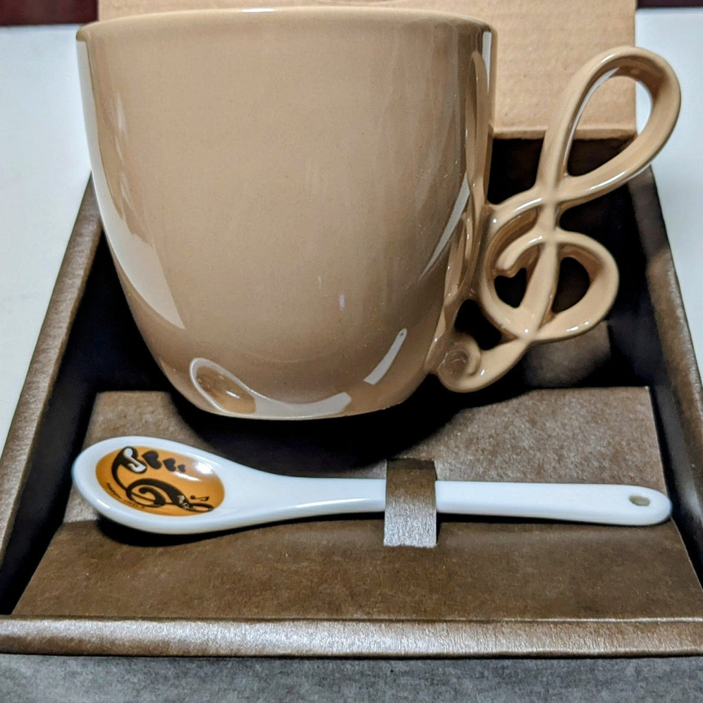 vendor-unknown Products,Music Gifts,Mother's Day Special,Mother's Day Gifts Music Themed Mug with Spoon and G Clef Handle - Coffee