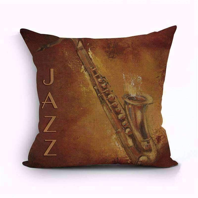 Music Bumblebees Brown with Saxophone Music Themed Cushion Pillow Case Cover with Music Notes and Piano Various Patterns - Keyboard, Guitar, Piano, Saxephone, French Horn, Trumpet