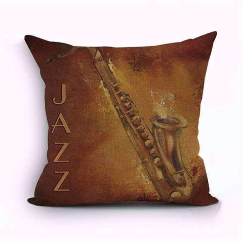 Image of Music Bumblebees Brown with Saxophone Music Themed Cushion Pillow Case Cover with Music Notes and Piano Various Patterns - Keyboard, Guitar, Piano, Saxephone, French Horn, Trumpet