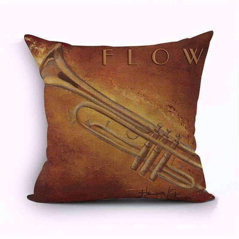 Image of Music Bumblebees Brown with Trumpet - Flow Music Themed Cushion Pillow Case Cover with Music Notes and Piano Various Patterns - Keyboard, Guitar, Piano, Saxephone, French Horn, Trumpet