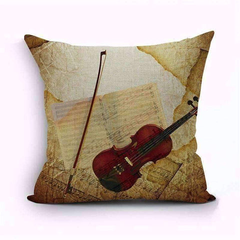 Music Bumblebees Brown with Violin Music Themed Cushion Pillow Case Cover with Music Notes and Piano Various Patterns - Keyboard, Guitar, Piano, Saxephone, French Horn, Trumpet