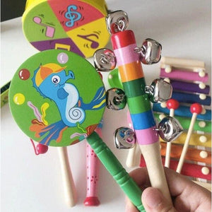 10-Piece Wooden Children's Musical Instrument Set with Storage Tray
