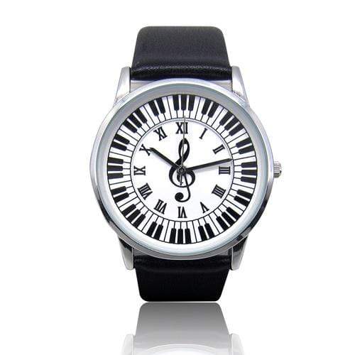Music Bumblebees Featured Products,Music Gifts Music Themed Watch with Black Leather Strap and Treble Clef Design