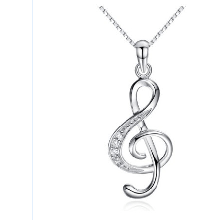 G Clef / Treble Clef Music Note Necklace Silver with Crystals - Music Gift