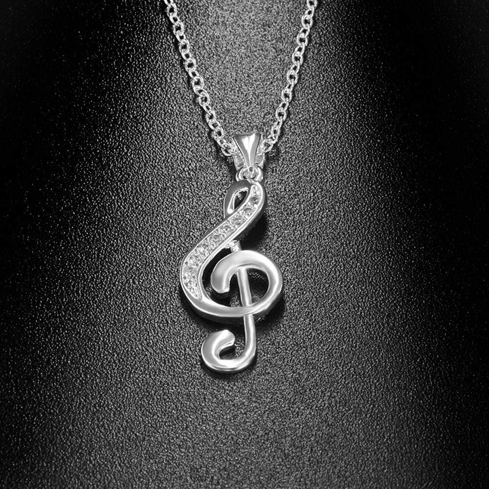 G Clef / Treble Clef Music Note Necklace Silver with Crystals - Music Gift