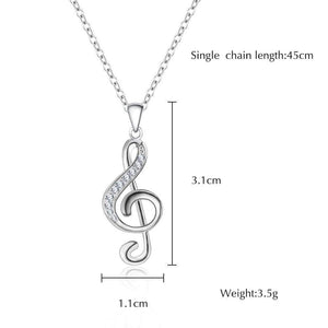 G Clef / Treble Clef Music Note Necklace Silver with Crystals - Music Gift