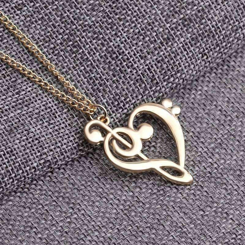 vendor-unknown Featured Products,Music Gifts,Products,Mother's Day Special Gold G Clef and F Clef Heart Shape Necklace Silver and Gold - Music Gift