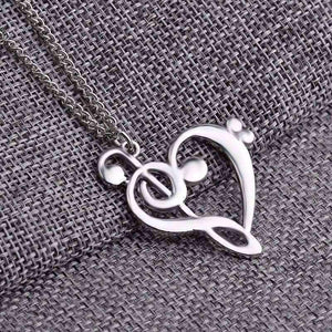 G Clef and F Clef Heart Shape Necklace Silver or Gold - Music Gift