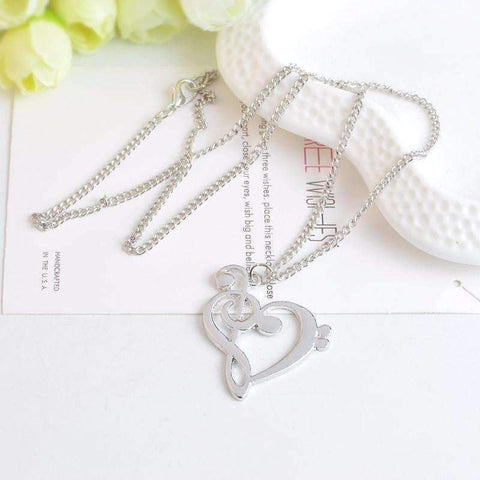 Image of vendor-unknown Featured Products,Music Gifts,Products,Mother's Day Special Silver G Clef and F Clef Heart Shape Necklace Silver and Gold - Music Gift