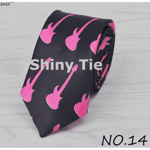 Image of vendor-unknown Featured Products,Products,Music Gifts,For Performers,For Him Pink Guitars with Black Music Themed Neck Ties - Music Notes, Guitars, Keyboard