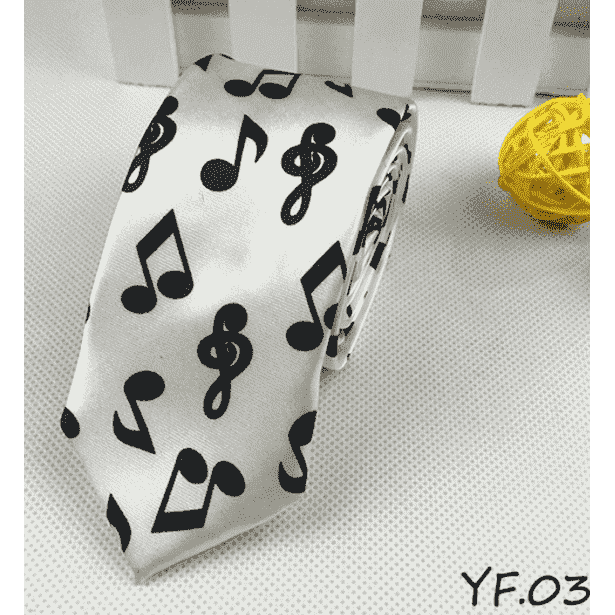 vendor-unknown Featured Products,Products,Music Gifts,For Performers,For Him White Music Notes Music Themed Neck Ties - Music Notes, Guitars, Keyboard