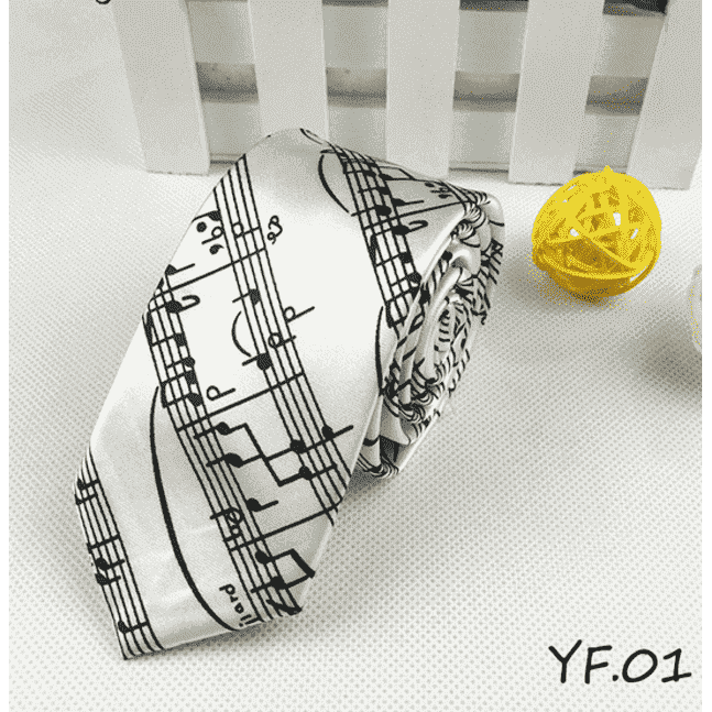 vendor-unknown Featured Products,Products,Music Gifts,For Performers,For Him White Music Scores Music Themed Neck Ties - Music Notes, Guitars, Keyboard