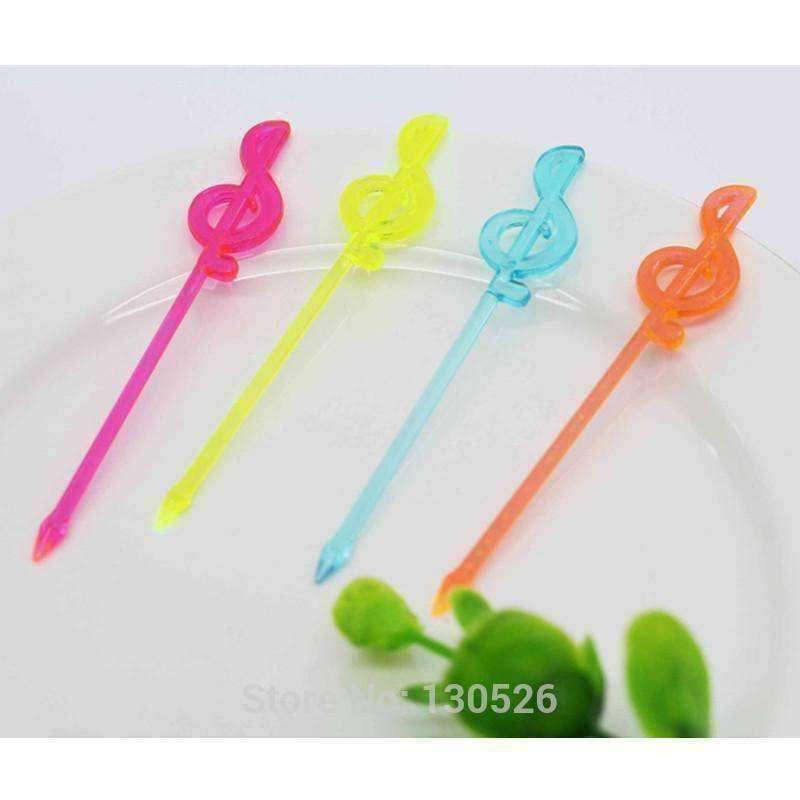 Music Bumblebees Featured Products,Products,Music Gifts Music Themed Long Fruits Party Forks/Picks - Set of 50 with 5 colours with Treble Clef