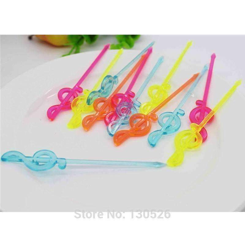 Music Bumblebees Featured Products,Products,Music Gifts Music Themed Long Fruits Party Forks/Picks - Set of 50 with 5 colours with Treble Clef