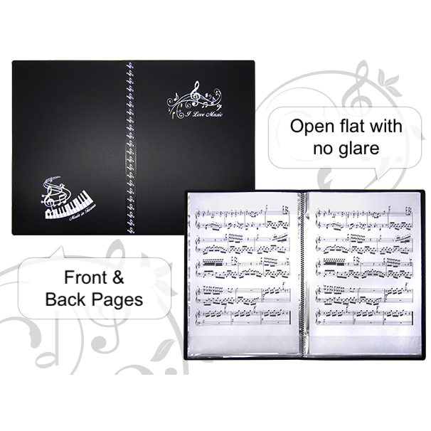 Music Bumblebees Folder Non-Reflective Music Folder without spiral binding - 20 Pockets Black