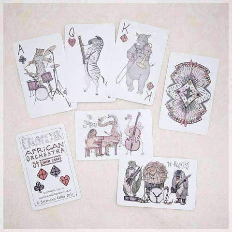 Image of Erlenmeyer Greeting Cards African Orchestra ~ Hand Illustrated Playing Cards featuring Animals Playing Musical Instruments by Stephanie Gray