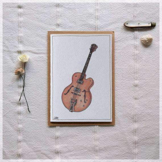Erlenmeyer Greeting Cards Archtop Guitar ~ Gift Card featuring Watercolour & Ink Illustration by Stephanie Gray