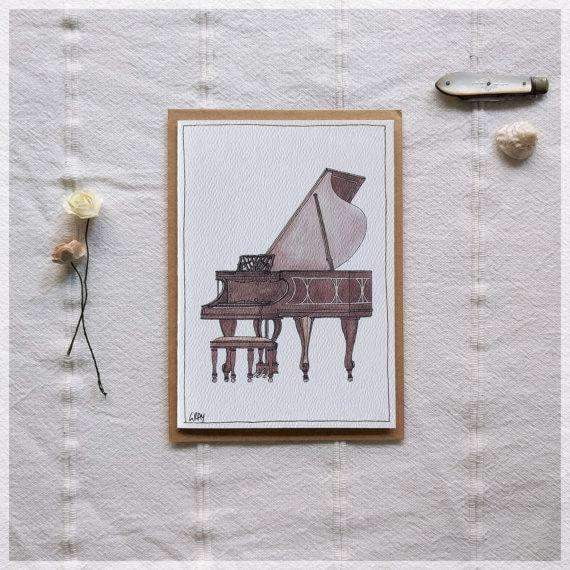 Erlenmeyer Greeting Cards Grand Piano ~ Gift Card featuring Watercolour & Ink Illustration by Stephanie Gray