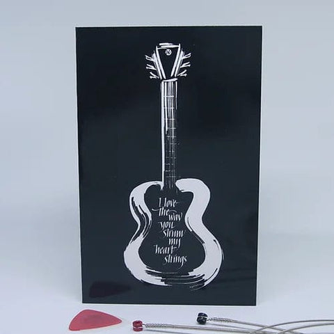 Image of Bright Butterfly Greeting Cards Guitar Heart Strings Black Greeting Card by Bright Butterfly