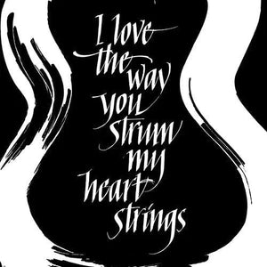 Guitar Heart Strings Black Greeting Card by Bright Butterfly