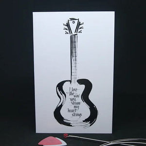 Bright Butterfly Greeting Cards Guitar Heart Strings White Greeting Card by Bright Butterfly
