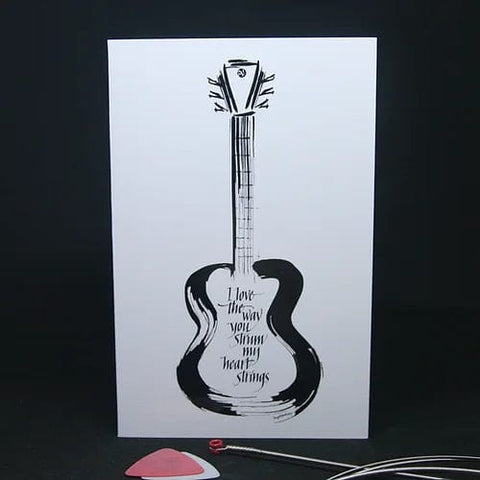 Image of Bright Butterfly Greeting Cards Guitar Heart Strings White Greeting Card by Bright Butterfly