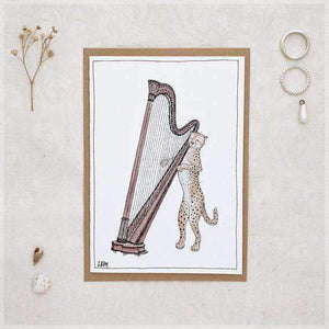 Erlenmeyer Greeting Cards The Cheetah & Her Harp ~ Greeting Card from Original Ink and Watercolour Painting by Stephanie Gray