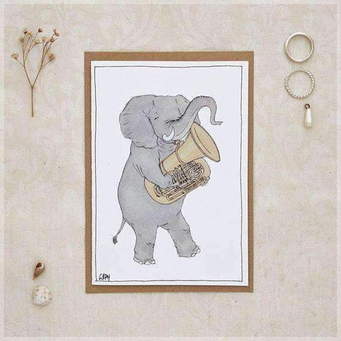 Image of Erlenmeyer Greeting Cards The Elephant and Her Tuba ~ Greeting Card from Original Ink and Watercolour Painting by Stephanie Gray