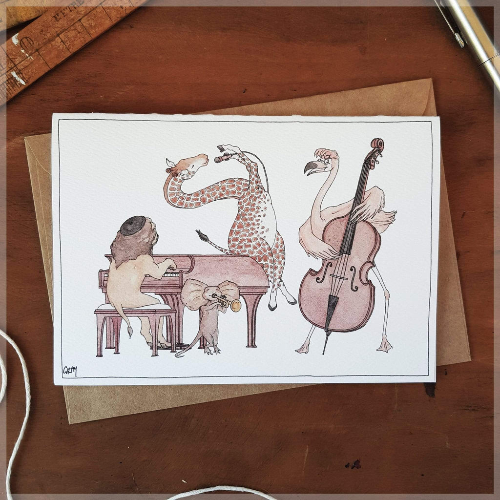 The Jazz Swingers ~ Greeting Card featuring Watercolour & Ink Illustration by Stephanie Gray