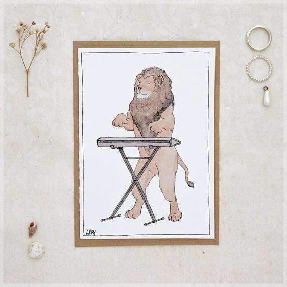 The Lion & His Keyboard ~ Greeting Card from Original Ink and ...
