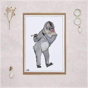 Erlenmeyer Greeting Cards The Mandrill & His Flute ~ Greeting Card from Original Ink and Watercolour Painting by Stephanie Gray