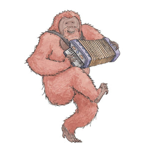 The Orangutan with his Accordion ~ Greeting Card featuring Watercolour & Ink Illustration by Stephanie Gray