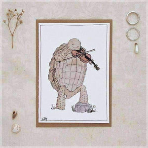 Erlenmeyer Greeting Cards The Tortoise & His Violin ~ Greeting Card from Original Ink and Watercolour Painting by Stephanie Gray