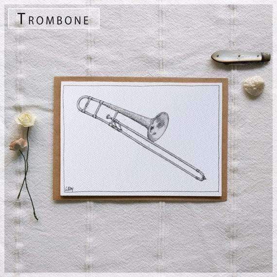 Erlenmeyer Greeting Cards Trombone ~ Gift Card featuring Watercolour & Ink Illustration by Stephanie Gray