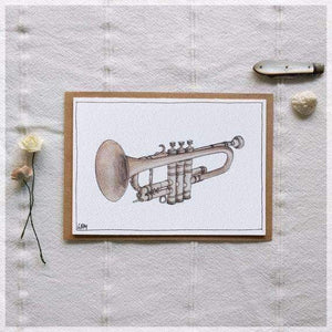 Erlenmeyer Greeting Cards Trumpet ~ Gift Card featuring Watercolour & Ink Illustration by Stephanie Gray
