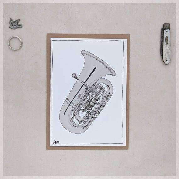 Erlenmeyer Greeting Cards Tuba  ~ Gift Card featuring Watercolour & Ink Illustration by Stephanie Gray