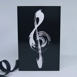 Bright Butterfly Greeting Cards White Treble Clef On Black Greeting Card by Bright Butterfly