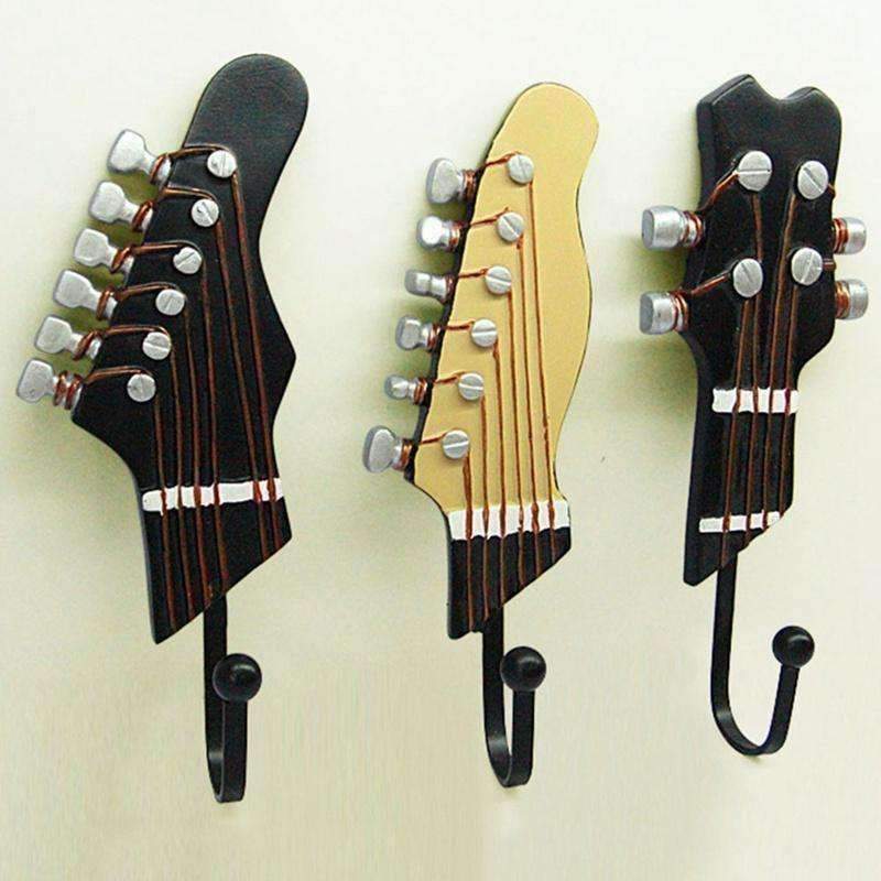 Music Bumblebees Household items Retro Guitar Heads Clothes Hat Hooks Hangers Wall Mounted Set of 3