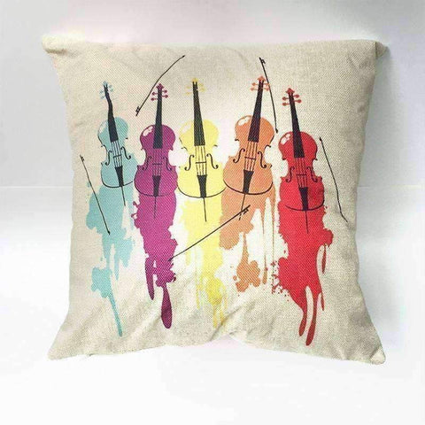 Image of Music Bumblebees Light Brown with Modern Violin Design Music Themed Cushion Pillow Case Cover with Music Notes and Piano Various Patterns - Keyboard, Guitar, Piano, Saxephone, French Horn, Trumpet