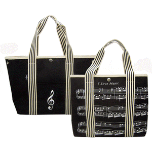Music Notes Piano Printed Canvas Zipper Oversized Tote Bag Beige - 