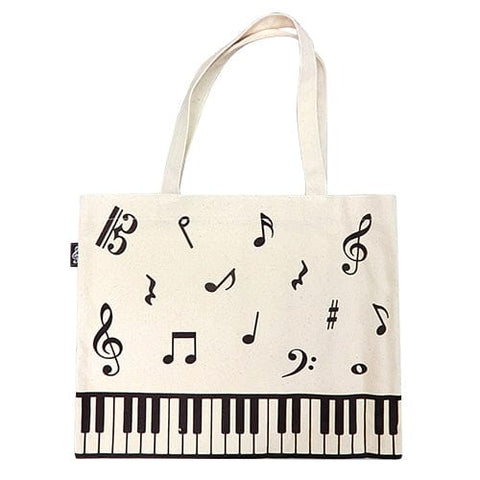 Image of Music Bumblebees Music Bag Cream Canvas Tote Bag Music Notes and Keyboard Design