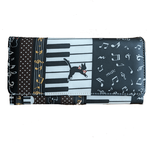 Image of Music Bumblebees Music Bag Dark Brown Music Themed Water-resistant Long Wallet - Kittens & Keys Series