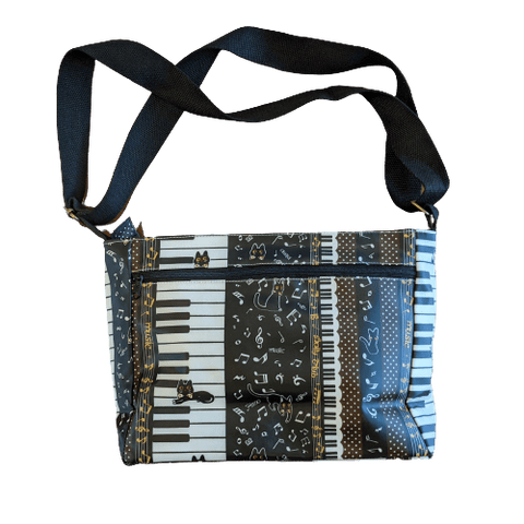 Image of Music Bumblebees Music Bag Dark Brown Music Themed Water-resistant Music Themed Water-resistant Multi-Pocket Shoulder Bag - Kittens & Keys Series