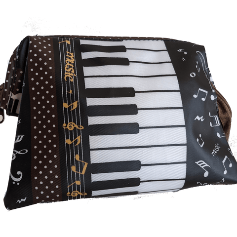 Image of Music Bumblebees Music Bag Dark Brown Music Themed Water-resistant Portable Cosmetic Bag - Kittens & Keys Series