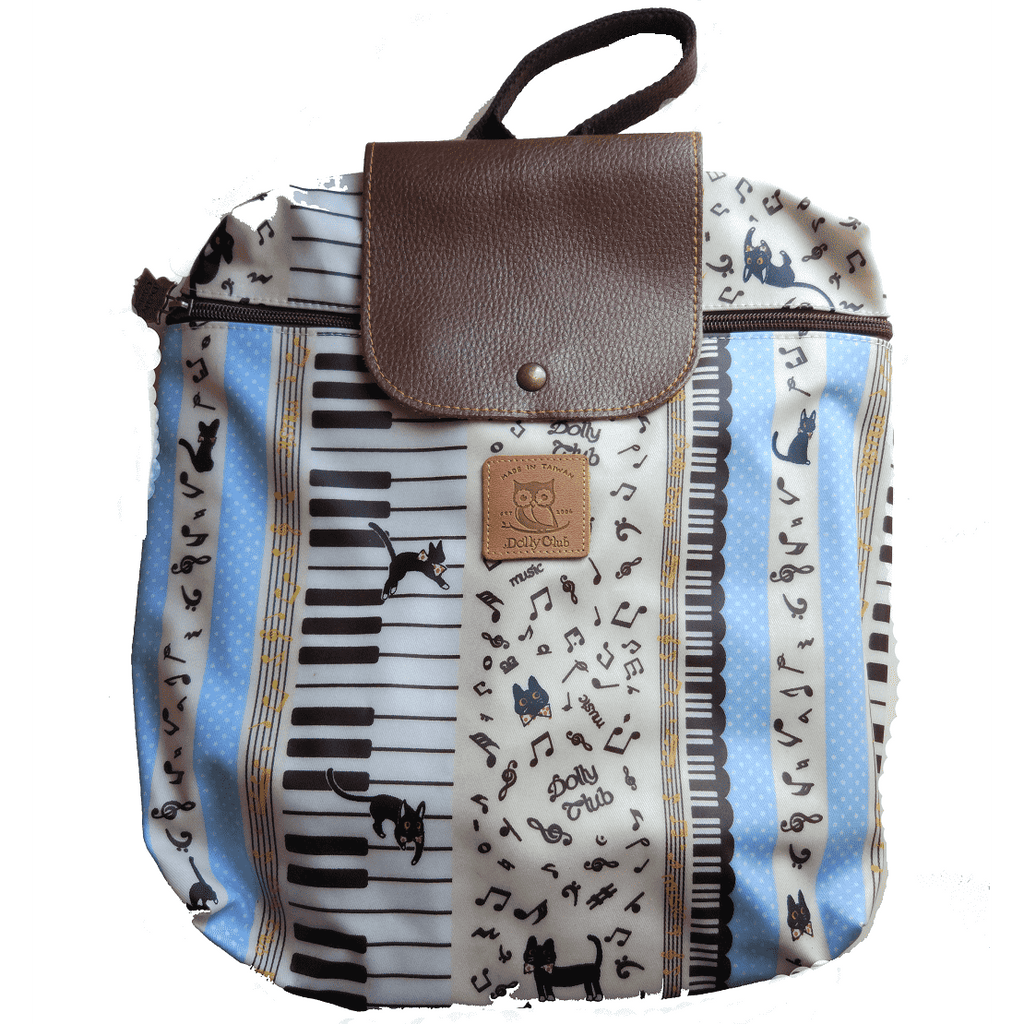 Musiker Music Bag Elegant Leather-Cover Water-resistant Backpack / Daypack (Light Blue Stripe on White Pattern)~ Kittens & Keys Series